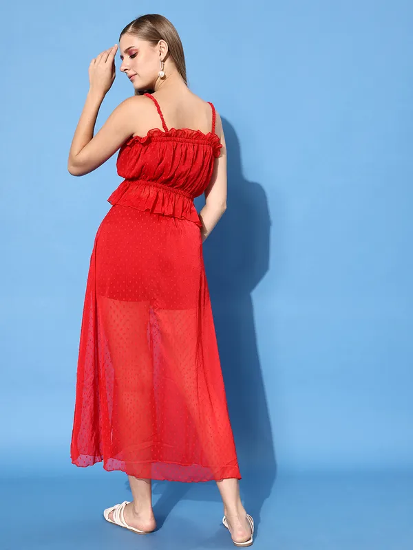 Red_Chiffon_Casual_Self_Design_Square_Neck_Slim_Fit_Top_For_Women