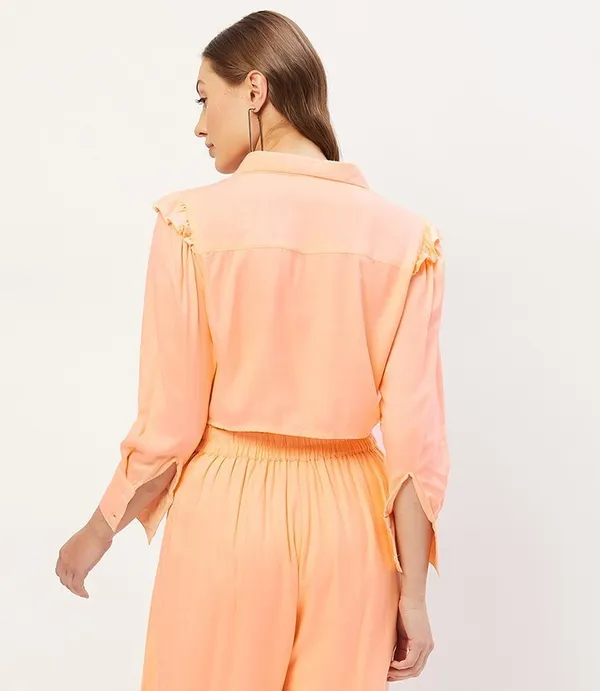 Orange_Viscose_Rayon_Casual_Self_Design_Collared_Relaxed_Fit_Top_For_Women