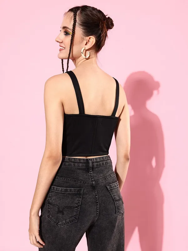 Black_Polyester_Casual_Solid_Sweetheart_Neck_Slim_Fit_Top_For_Women