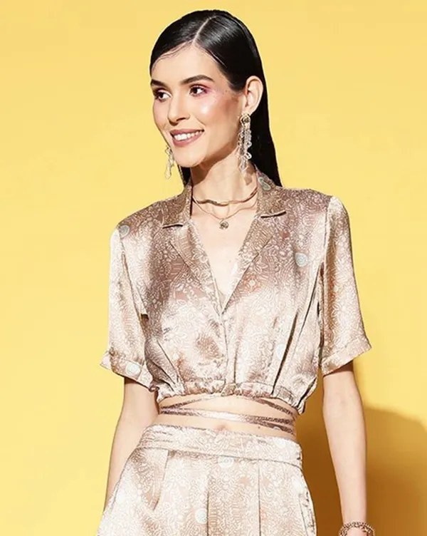 Beige_Satin_Party_Self_Design_Collared_Regular_Fit_Top_For_Women