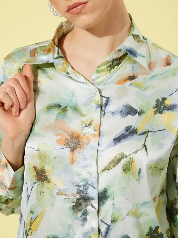 Green_Modal_Full_Sleeve_Floral_Print_Tailored_Fit_Hip_Length_Shirt_For_Women