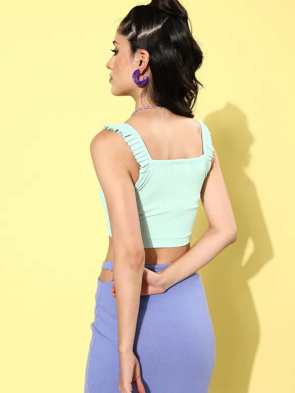 Light_Blue_Cotton_Blend_Casual_Solid_Square_Neck_Slim_Fit_Top_For_Women