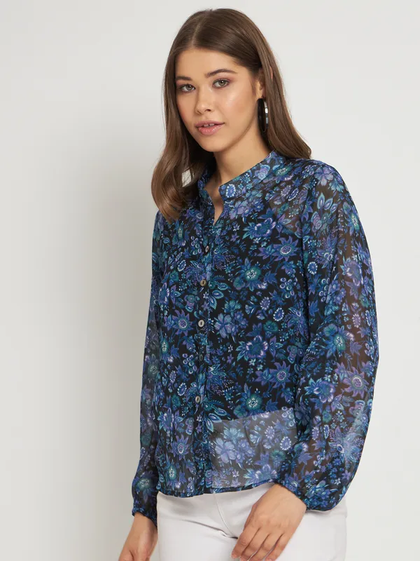 Blue_Chiffon_Full_Sleeve_Floral_Print_Tailored_Fit_Hip_Length_Shirt_For_Women
