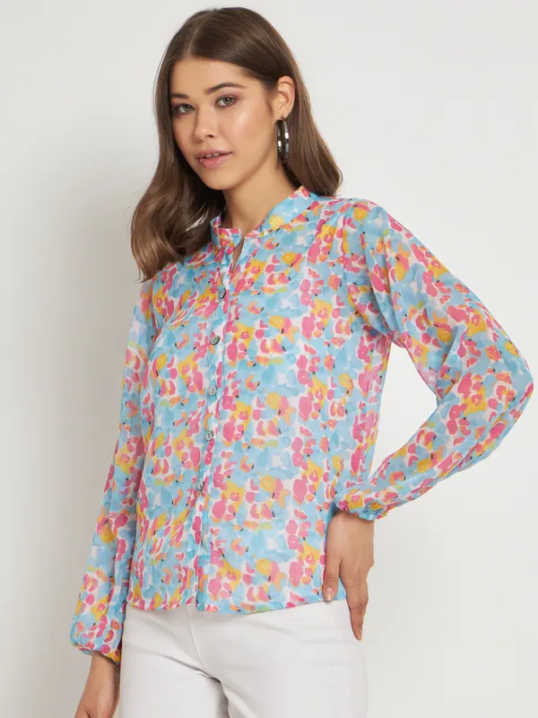 Blue_Chiffon_Full_Sleeve_Printed_Tailored_Fit_Hip_Length_Shirt_For_Women