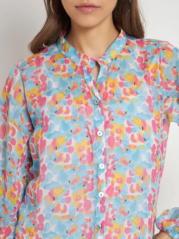 Blue_Chiffon_Full_Sleeve_Printed_Tailored_Fit_Hip_Length_Shirt_For_Women