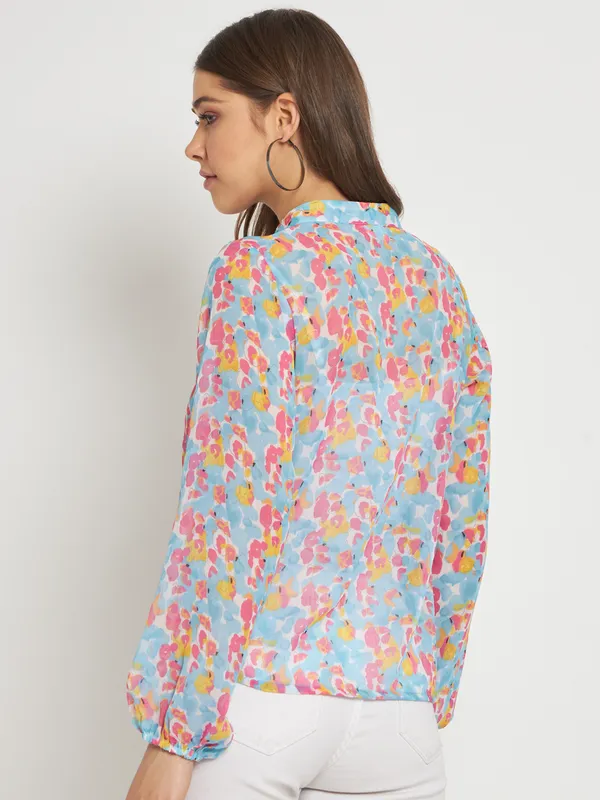 Blue_Chiffon_Full_Sleeve_Printed_Tailored_Fit_Hip_Length_Shirt_For_Women