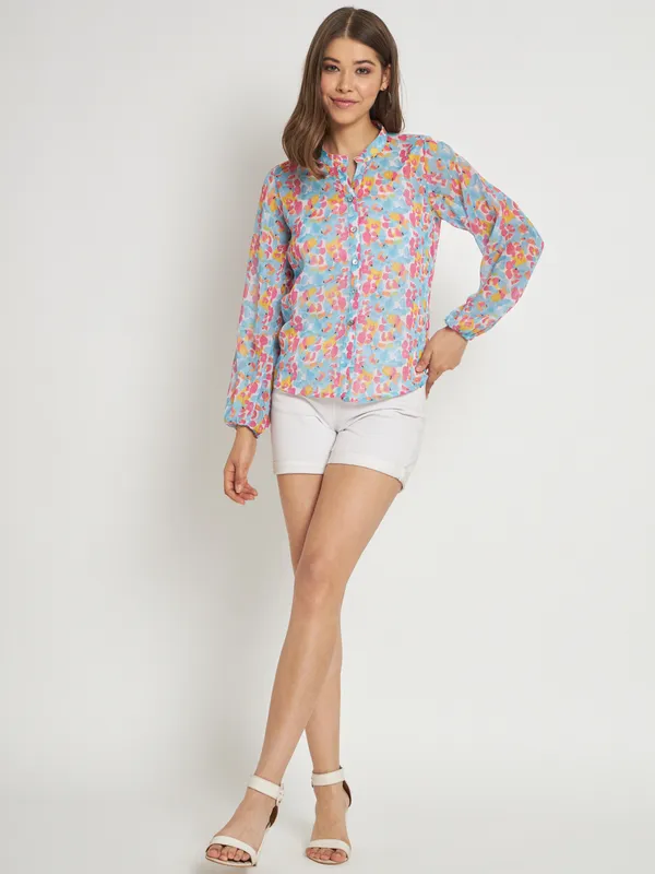 Blue_Chiffon_Full_Sleeve_Printed_Tailored_Fit_Hip_Length_Shirt_For_Women