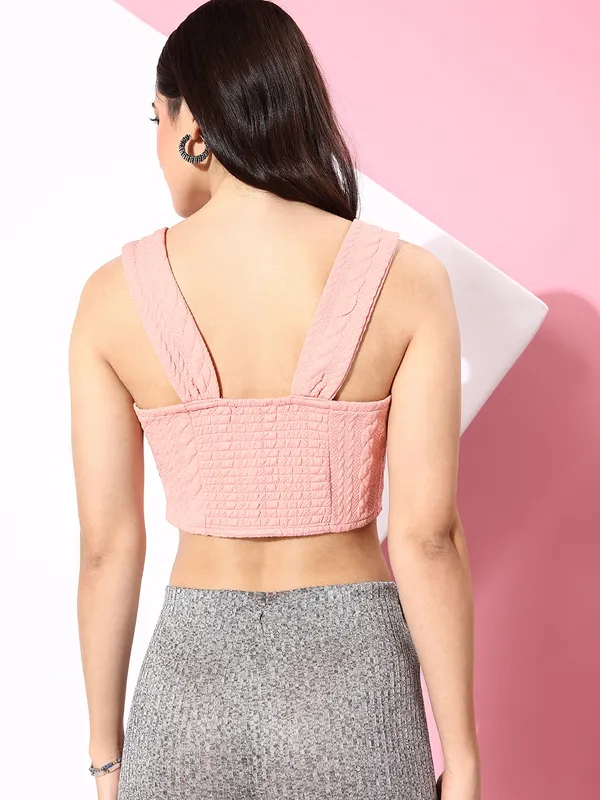 Pink_Polyester_Party_Solid_Sweetheart_Neck_Slim_Fit_Top_For_Women