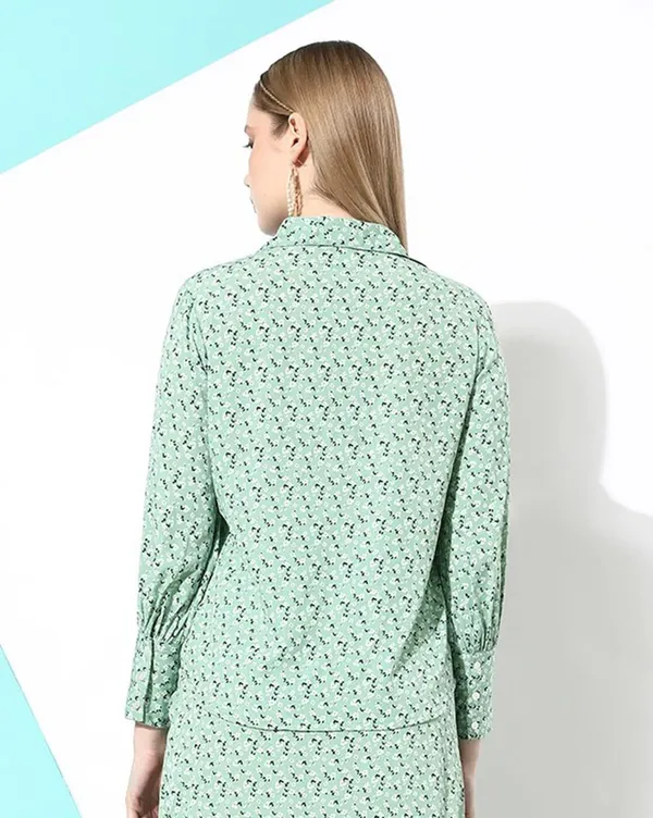 Green_Crepe_Casual_Printed_Collared_Regular_Fit_Top_For_Women