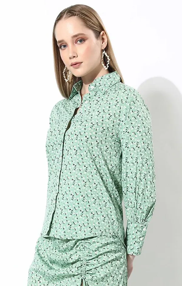 Green_Crepe_Casual_Printed_Collared_Regular_Fit_Top_For_Women