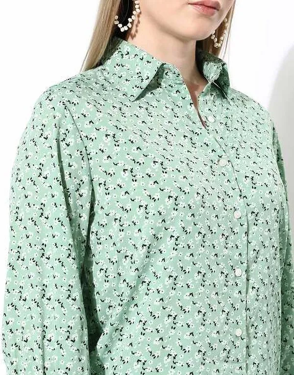 Green_Crepe_Casual_Printed_Collared_Regular_Fit_Top_For_Women