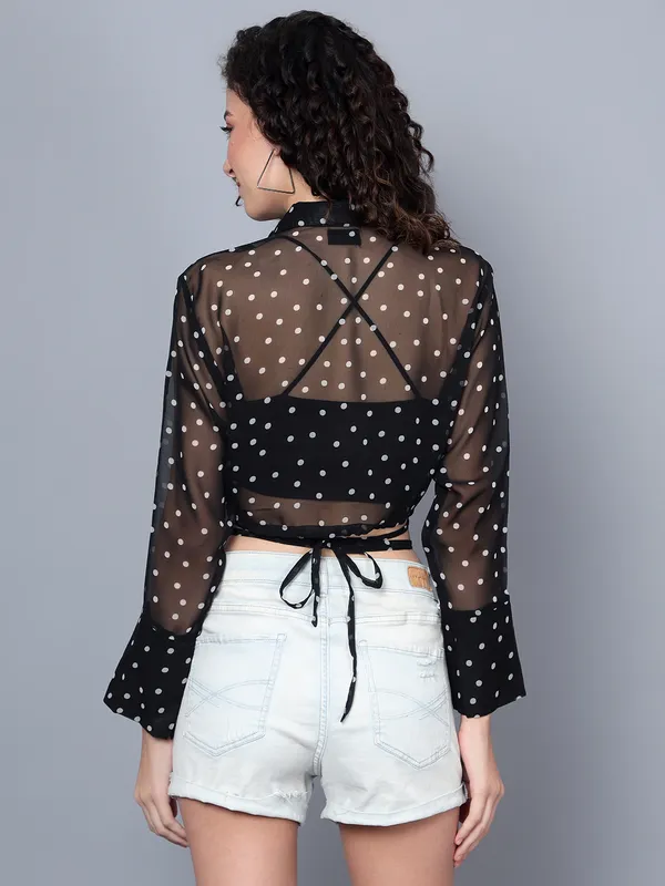 Black_Georgette_Full_Sleeve_Polka_Print_Regular_Fit_Crop_Shirt_For_Women