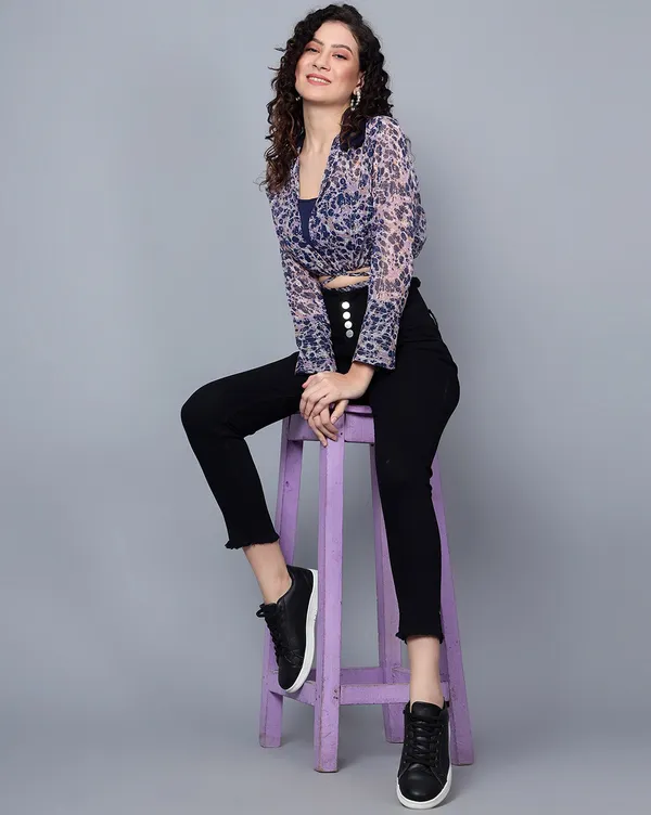 Dark_Blue_&_Orange_Chiffon__Embellished_Regular_Fit_Crop_Shirt_With_Full_Sleeve_For_Women.