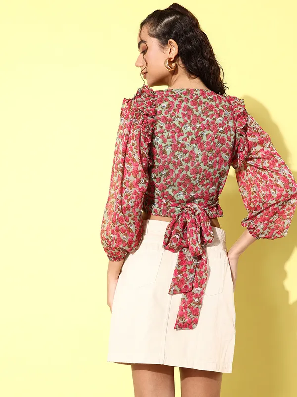 Red_&_Green_&_Grey_Chiffon_Casual_Printed_V-Neck_Regular_Fit_Top_For_Women