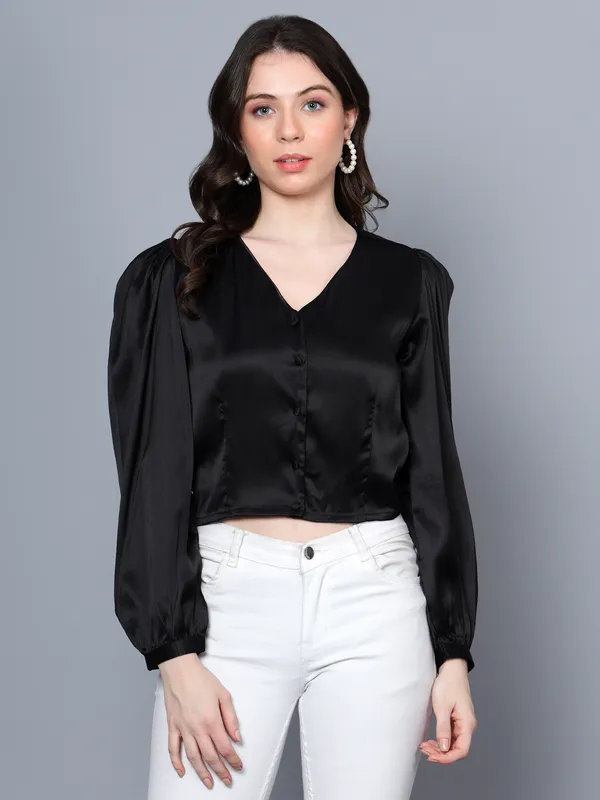 Black_Satin_Full_Sleeve_Solid_Boxy_Fit_Crop_Shirt_For_Women