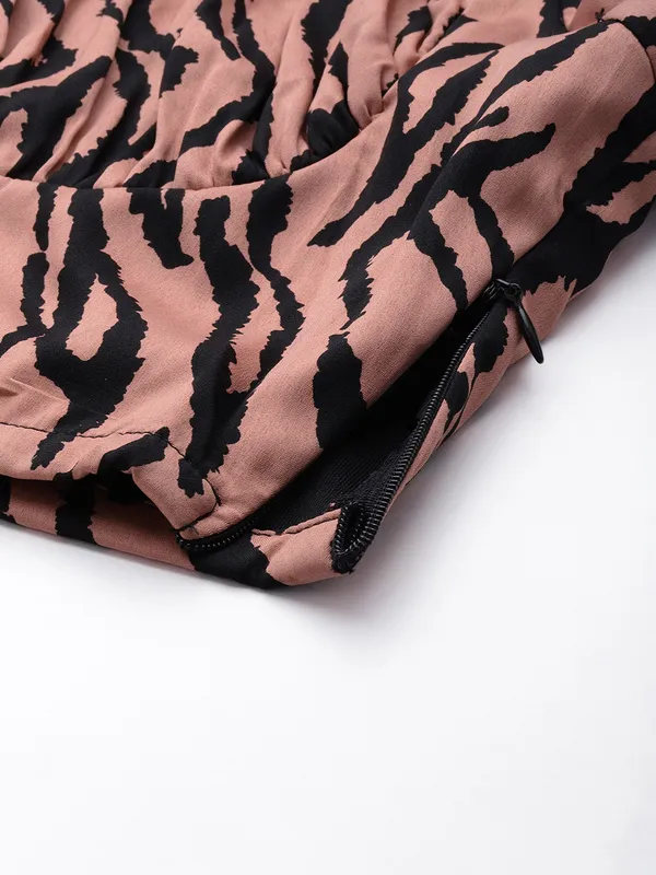 Pink_Crepe_Casual_Animal_Print_Square_Neck_Slim_Fit_Top_For_Women