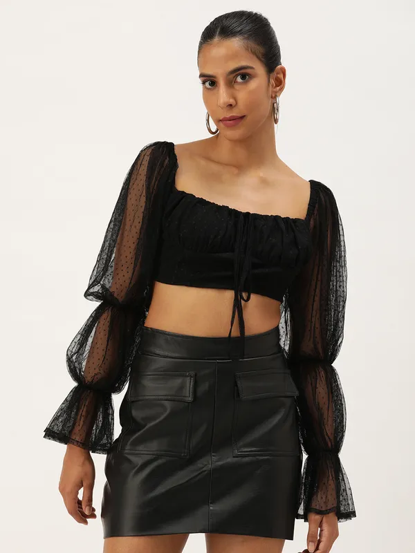Black_Net_Party_Self_Design_Square_Neck_Slim_Fit_Top_For_Women