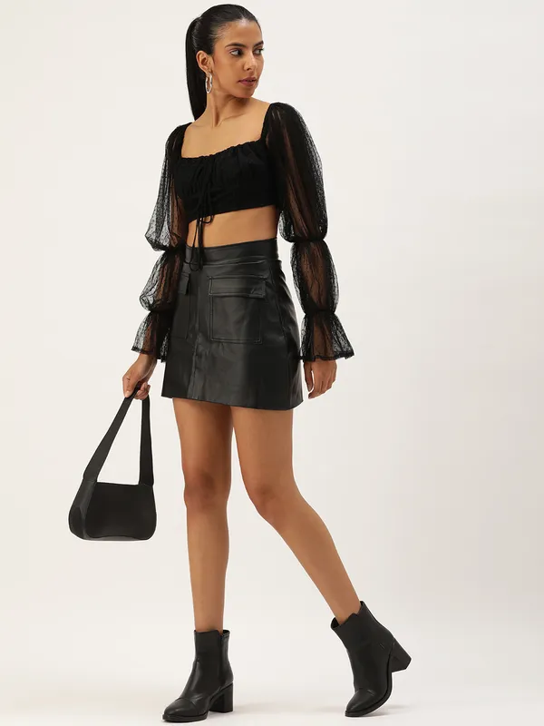 Black_Net_Party_Self_Design_Square_Neck_Slim_Fit_Top_For_Women