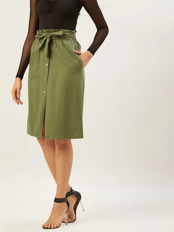Green_Cotton_Blend_Solid_Party_A-line_Skirt_For_Women