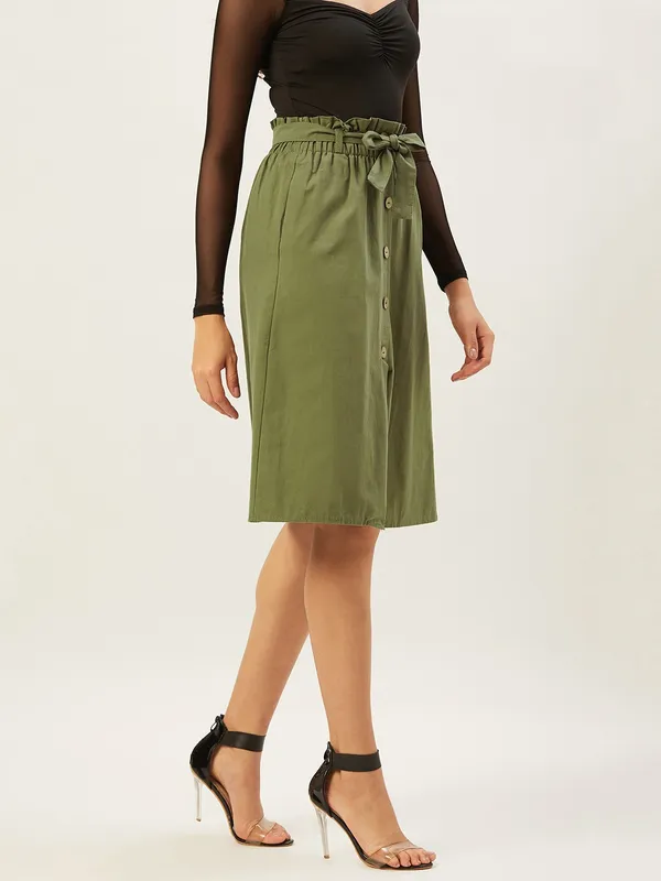 Green_Cotton_Blend_Solid_Party_A-line_Skirt_For_Women