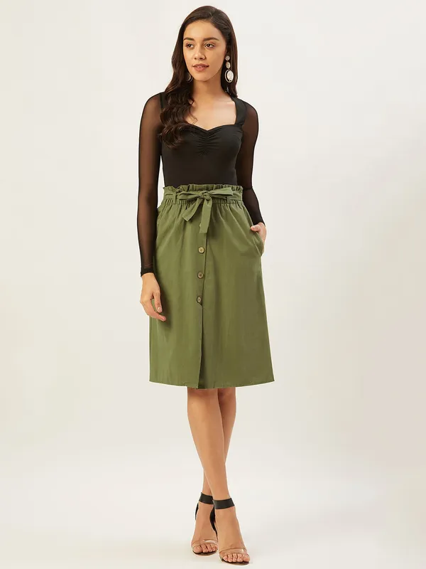 Green_Cotton_Blend_Solid_Party_A-line_Skirt_For_Women