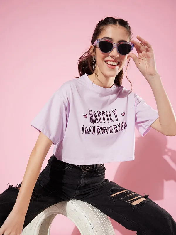 Purple_Cotton_Blend_Typography_Loose_Fit_Half_Sleeve_T-Shirt_For_Women