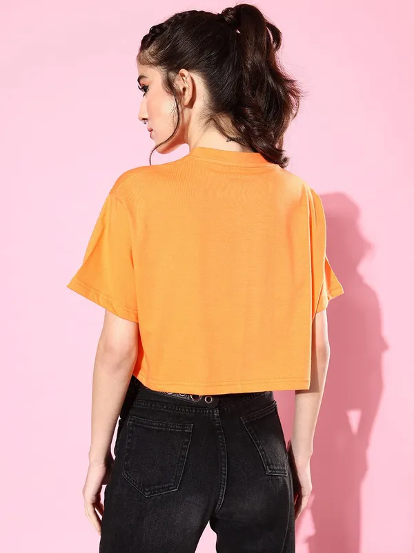 Orange_Cotton_Blend_Typography_Loose_Fit_Half_Sleeve_T-Shirt_For_Women