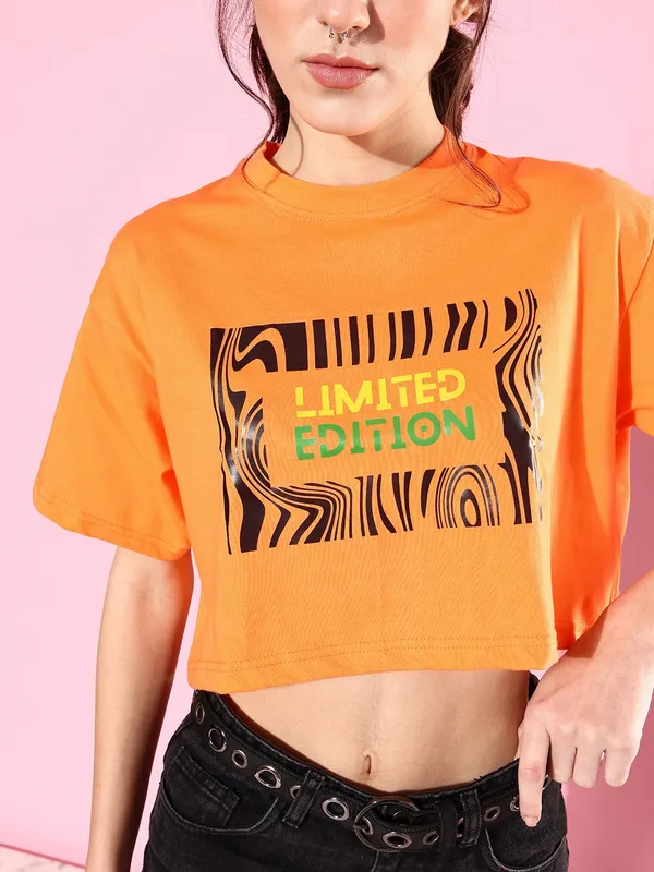 Orange_Cotton_Blend_Typography_Loose_Fit_Half_Sleeve_T-Shirt_For_Women