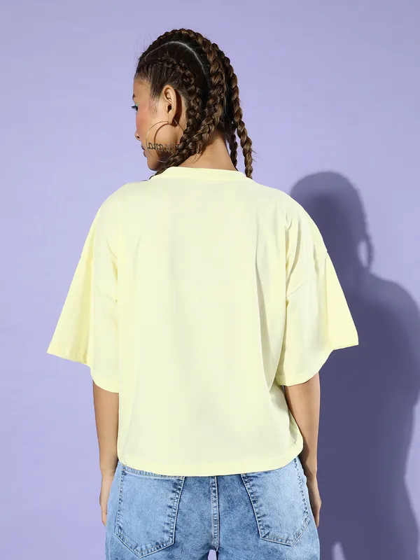 Yellow_Cotton_Blend_Typography_Loose_Fit_Half_Sleeve_T-Shirt_For_Women
