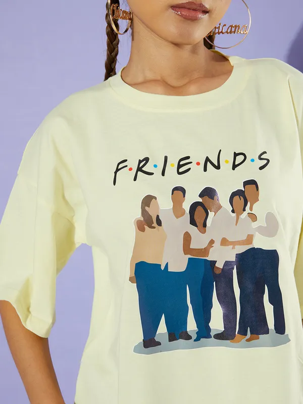 Yellow_Cotton_Blend_Typography_Loose_Fit_Half_Sleeve_T-Shirt_For_Women