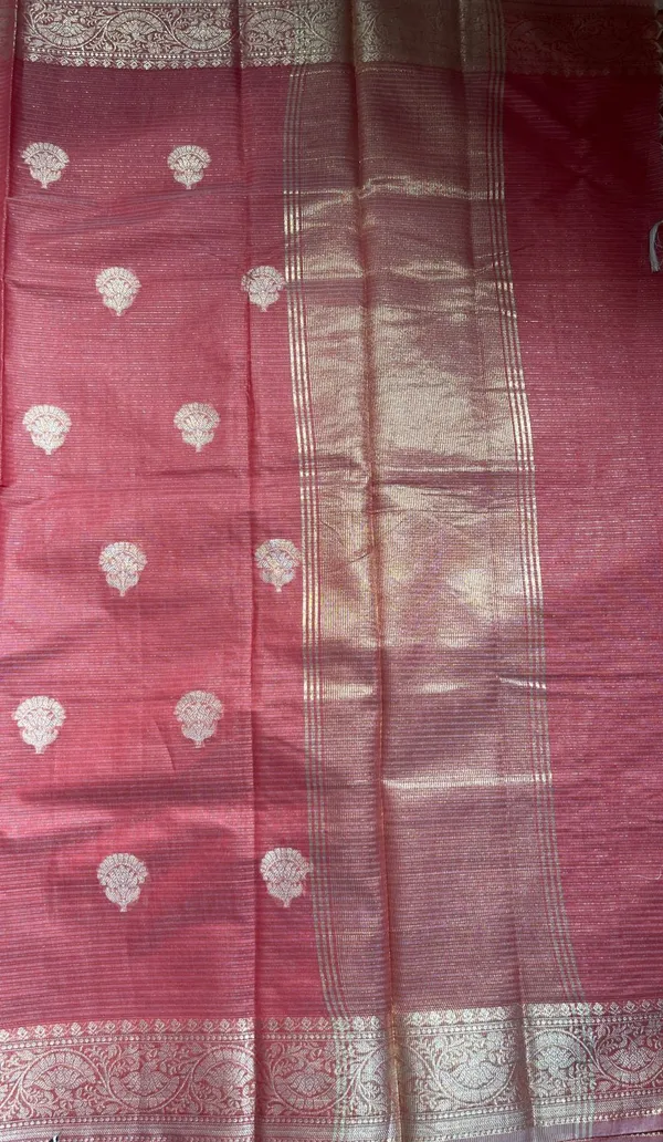 Humairah_Presents_Pink_Cotton_Masrise_Floral_Zari_Booti_with_Self_Zari_Border_and_Pink_Blouse_Banarasi_Saree