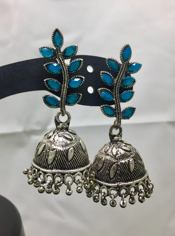 Blue_Leaf_Jhumka_Earrings