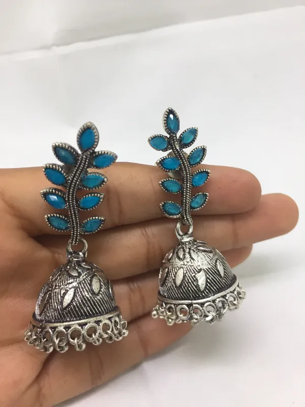Blue_Leaf_Jhumka_Earrings