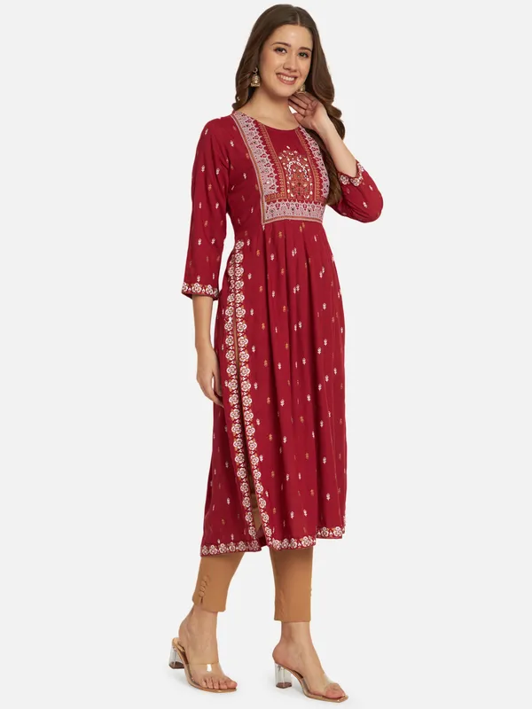 Maroon_Printed_Naira_Cutkurta_For_Women