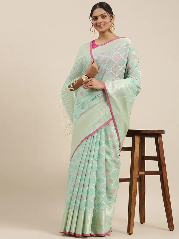Sea_Green_Masrise_Cotton/Cotton_Banarasi_Sarees_For_Women
