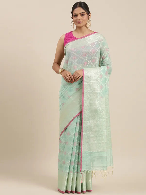 Sea_Green_Masrise_Cotton/Cotton_Banarasi_Sarees_For_Women