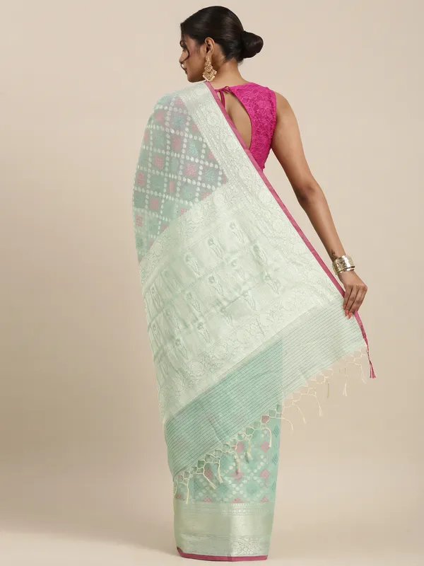 Sea_Green_Masrise_Cotton/Cotton_Banarasi_Sarees_For_Women