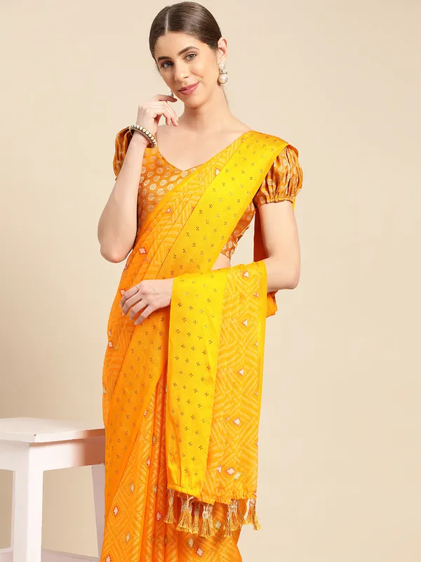 Mustard_yellow_chiffon_brasso_gold_foil_diamond_work_saree_with_blouse