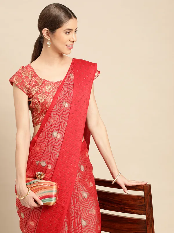 Red_chiffon_brasso_gold_foil_diamond_work_saree_with_blouse