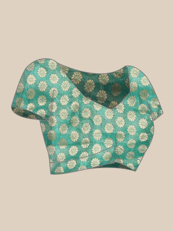 Turquoise_blue_chiffon_brasso_gold_foil_diamond_work_saree_with_blouse