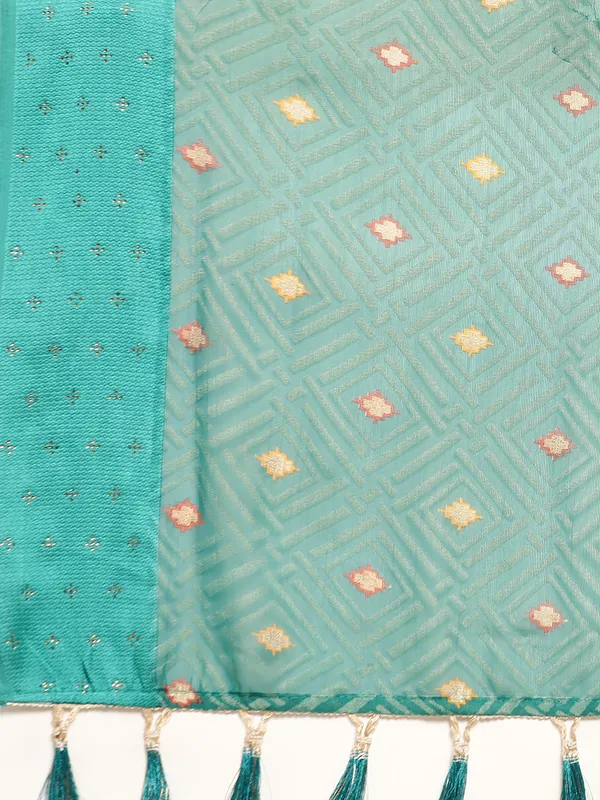 Turquoise_blue_chiffon_brasso_gold_foil_diamond_work_saree_with_blouse