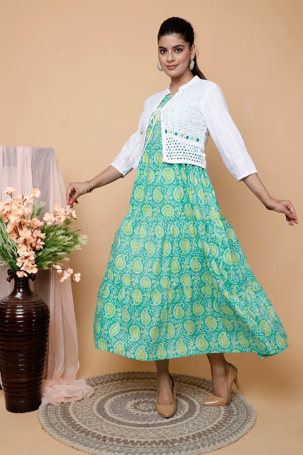 Jaipur_Keri_Print_Sea_Green_Ankle_Length_Cotton_Plus_Size_Kurta/Gown_with_Schiffli_Jacket