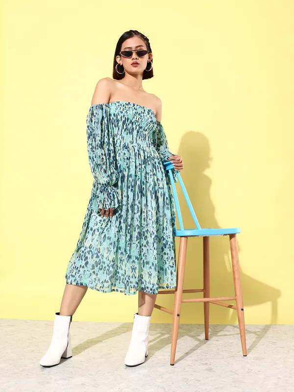 Green_Chiffon_Fit_and_Flare_Dress_For_Women