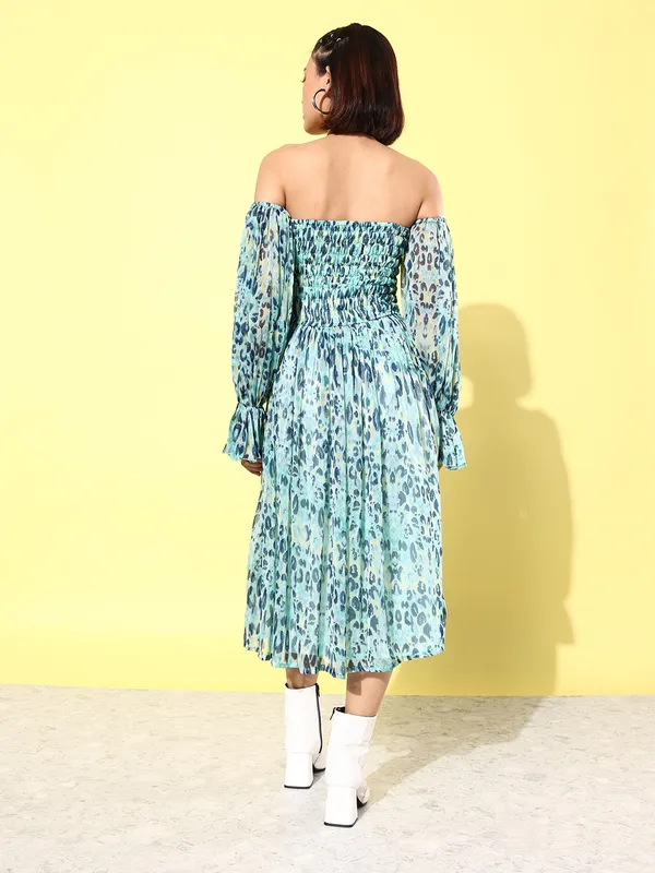 Green_Chiffon_Fit_and_Flare_Dress_For_Women