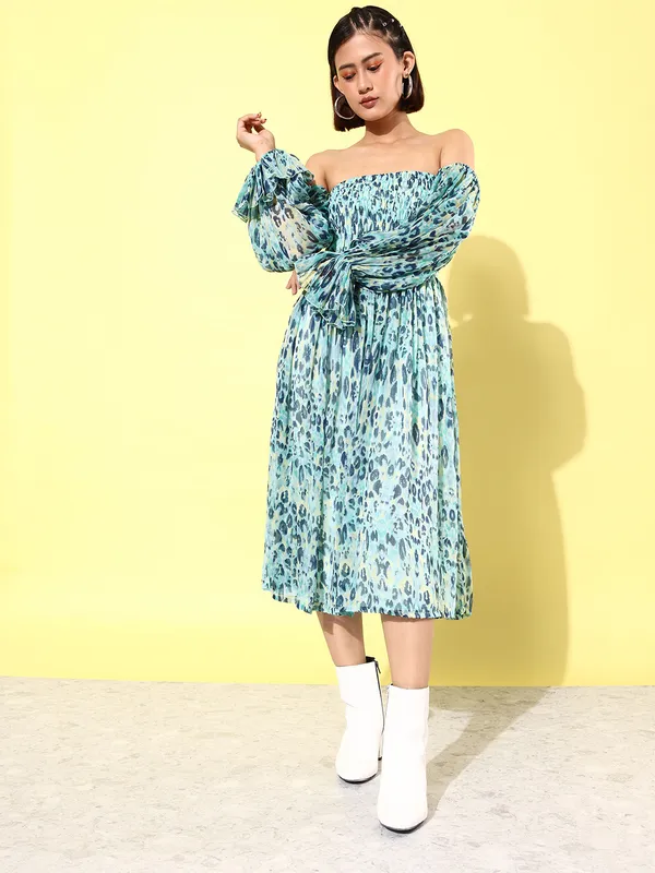 Green_Chiffon_Fit_and_Flare_Dress_For_Women