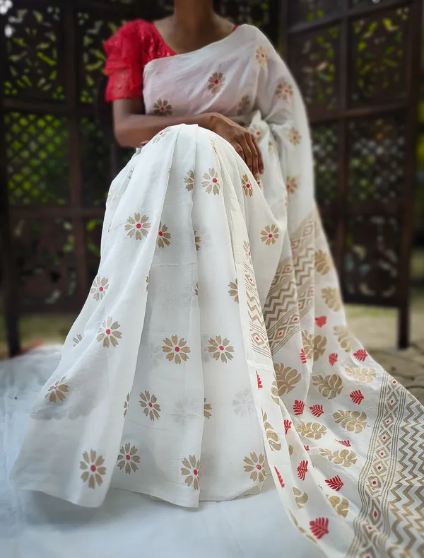 White_Printed_Handloom_Pure_Cotton_Saree