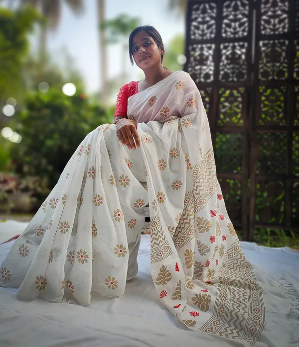 White_Printed_Handloom_Pure_Cotton_Saree