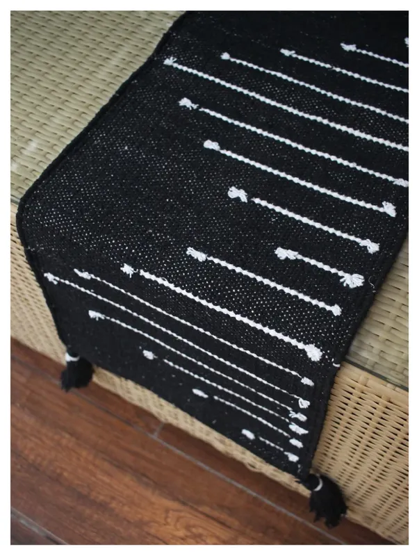 _Dining_Table_Heat_Resistant_Handmade_Center_Table_Runners_Mat_with_Tassel_Washable_Table_Placemats_for_Kitchen_Table,_14_x_72_Inches,_Black_White