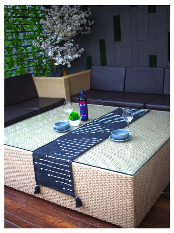_Dining_Table_Heat_Resistant_Handmade_Center_Table_Runners_Mat_with_Tassel_Washable_Table_Placemats_for_Kitchen_Table,_14_x_72_Inches,_Black_White