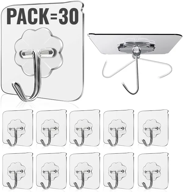 BETTERSHINE Set of 30 Hooks Adhesive Detachable Self Adhesive Wall Screw Hooks Drill Free Wall Mounted Screw Hook. Heavy Duty 13.2lb Max Nail Free Sticky Hangers with Stainless Hooks Price in India